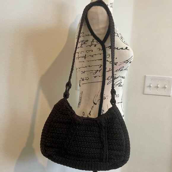 BOHO HANDMADE CROCHET SHOULDER BAG DARK MOCCA COLOR VERSATILE TRENDY GRANNY MADE - Picture 13 of 15